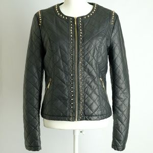 Forever 21 Spike Studded Black Faux Moto Jacket, L